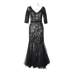 D0 NWOT MONTAGE BY MON CHERI Black Sequin Embellished Maxi Gown Dress Size 4